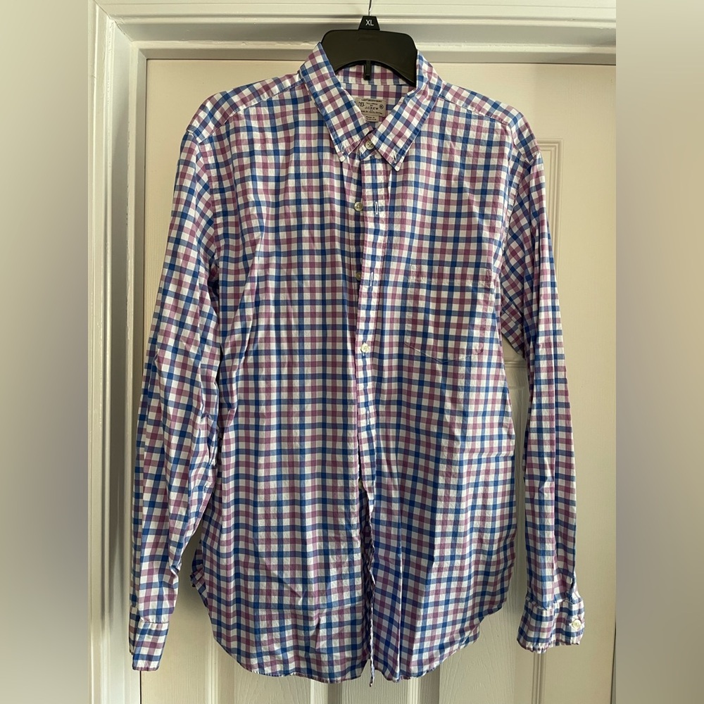 J.Crew men’s blue and purple plaid button-down shirt size XL regular fit cotton